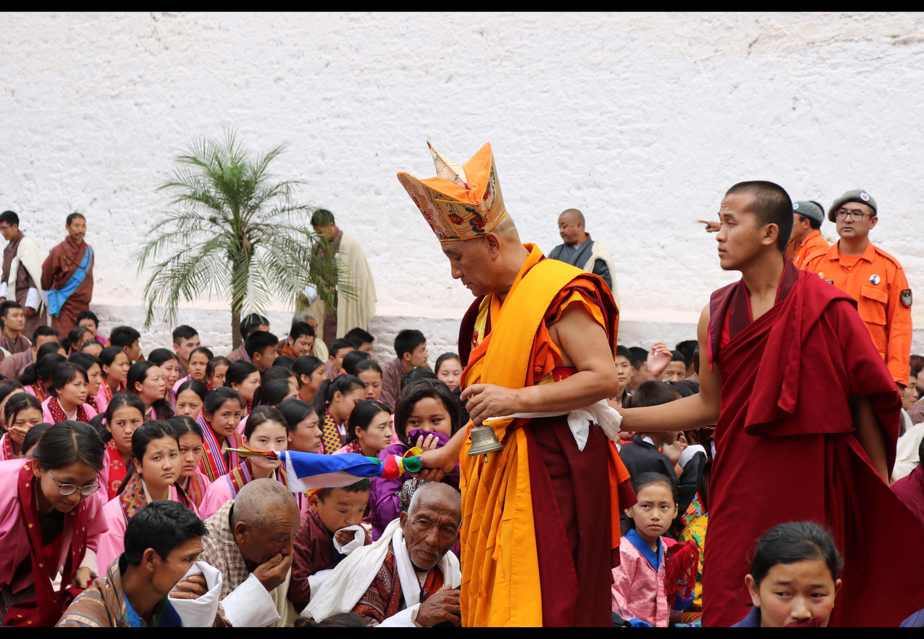 Public receiving blessing at Punakha Dzong